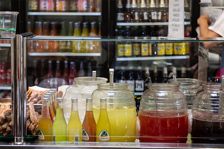 Mexican juices such as sandia, hibiscus, horchata, maracuya.